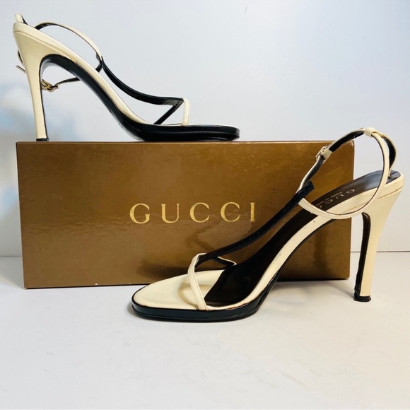 Gucci off white black patent leather sandals 8 - Picture 2 of 9